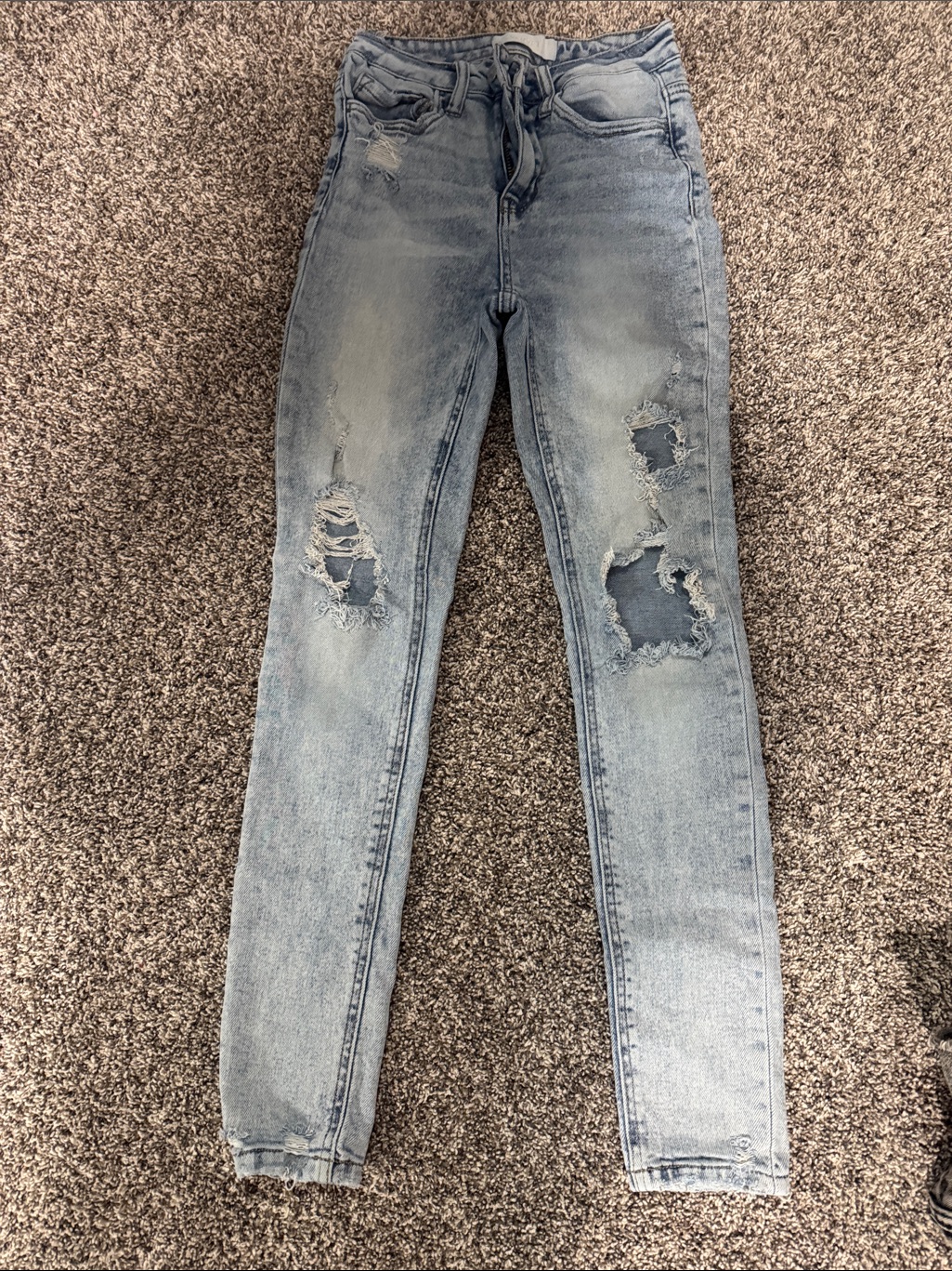 Distressed Light Blue Skinny Jeans For Women